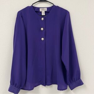Worthington Deep Purple Blouse with Pearl Accents. Size 14